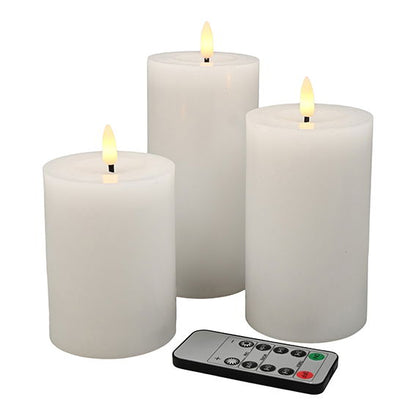 LED Stearinlys Sæt H 10/12.5/15 x Dia. 7.5cm  og Remote  4/colorbox