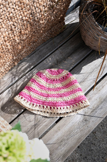 Pink/Natur stribet hat str. 57-59 cm