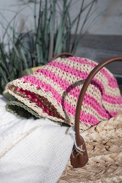 Pink/Natur stribet hat str. 57-59 cm